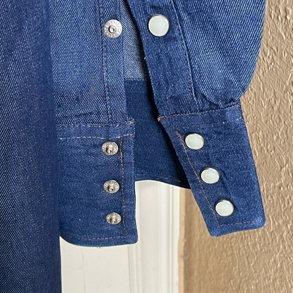 Wrangler Sherpa Fleece Lined Denim Shirt Dark Wash Button Up Pockets Men's XLT   - Picture 8 of 11